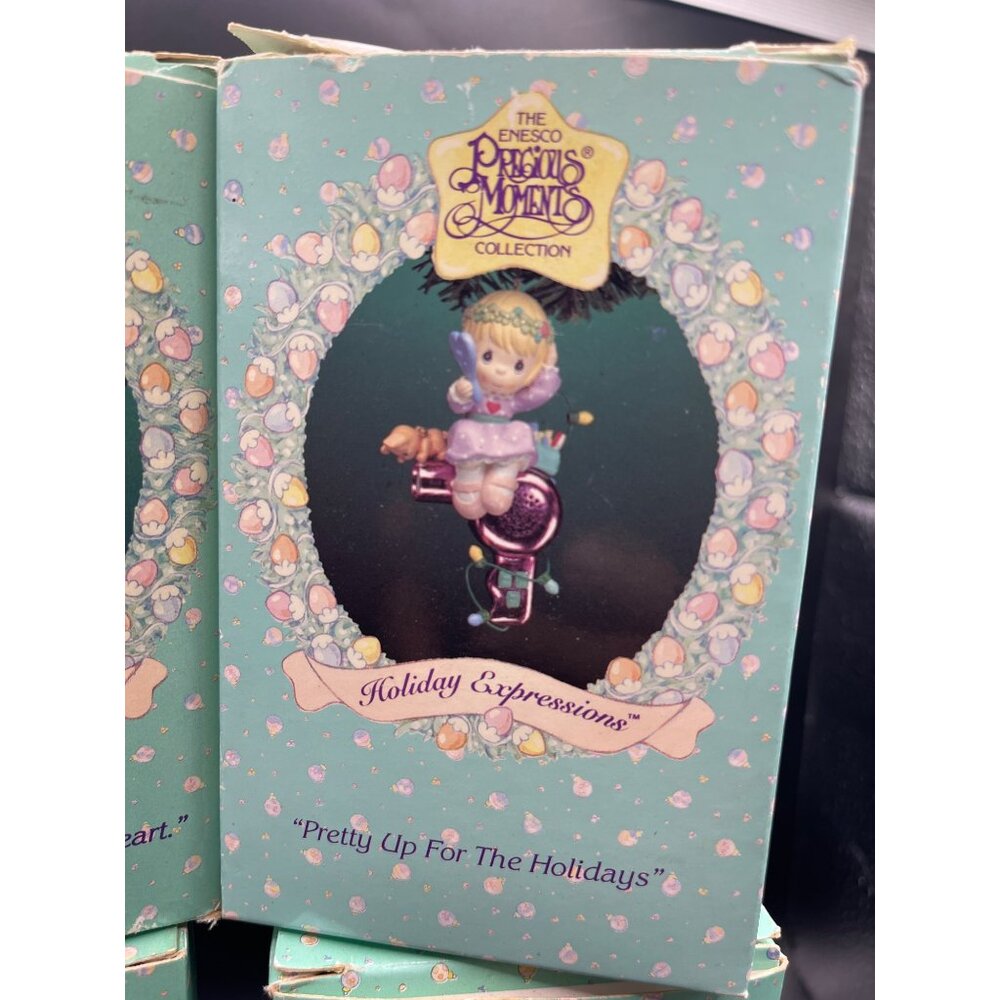 NIB Vtg. Enesco Set of 4 Precious Moments Holiday Expressions Christmas Ornamen - Picture 3 of 16